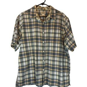 L.L.Bean Plaid Button Shirt Short Sleeve Large 100% Cotton Normcore Classic Y2K